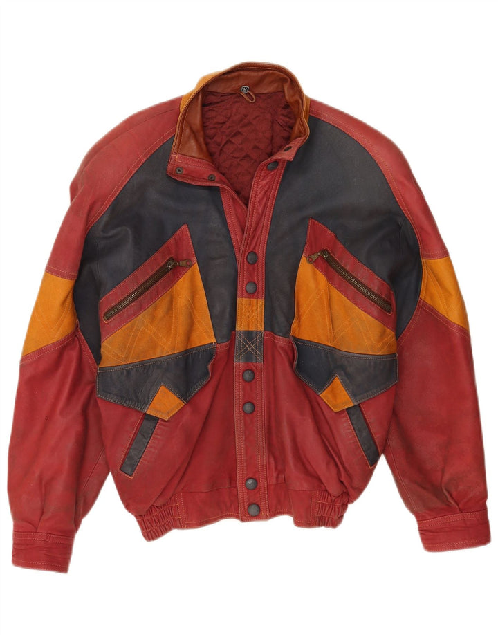 Toskana Ανδρικό Δερμάτινο Μπουφάν UK 38 Medium Red Colourblock Δερμάτινο