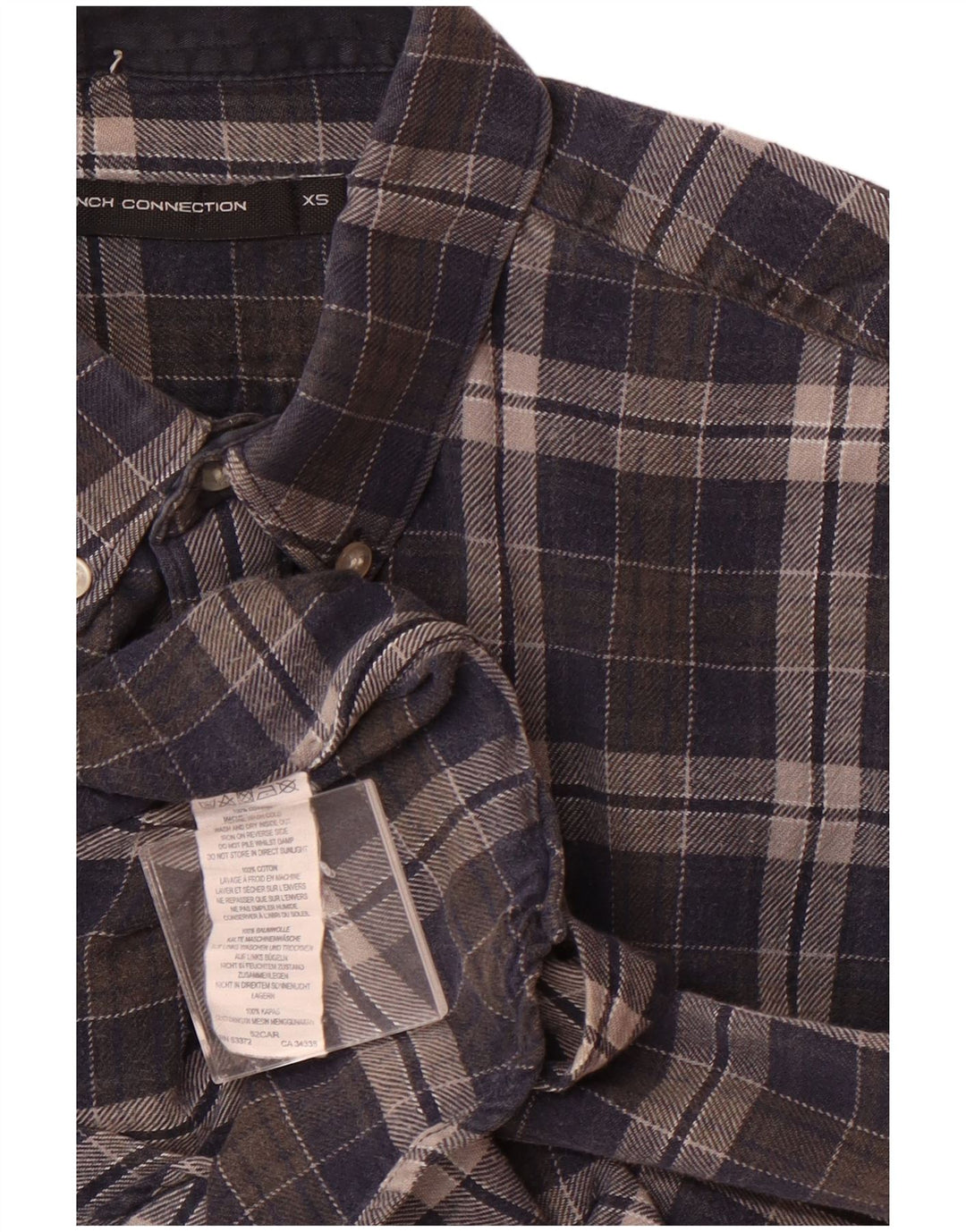 Ανδρικό φανελένιο πουκάμισο French Connection XS Navy Blue Check Cotton