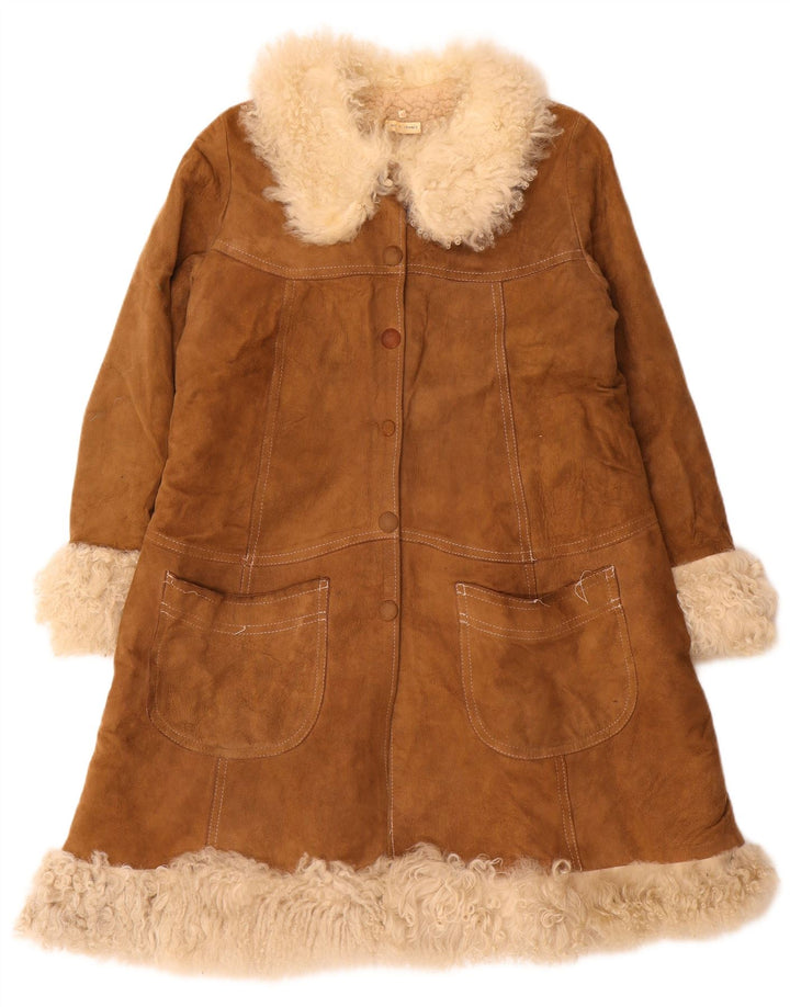 Γυναικείο Shearling Παλτό VINTAGE EU 42 Μεγάλο Καφέ