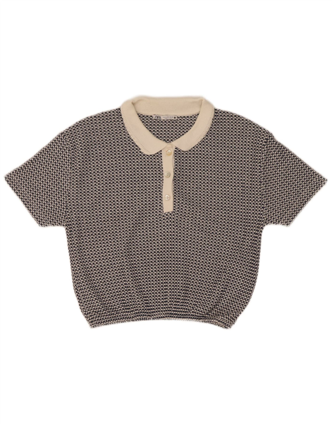 Zara Γυναικείο πουκάμισο Polo Crop UK 10 Small Blue Geometric Polyester