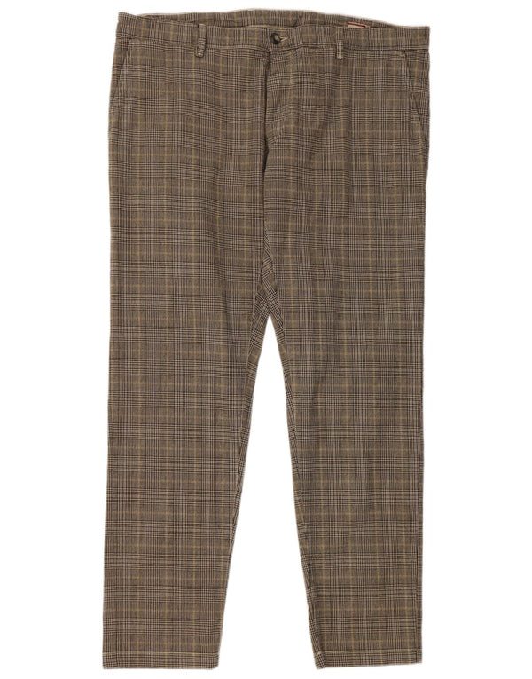 Trussardi Mens Straight Chino Trousers IT 54 2XL W38 L30 Khaki Check