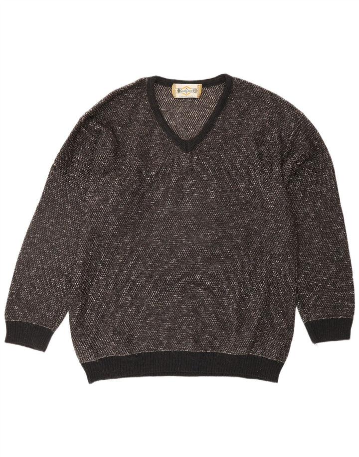 SOUTH COAST Mens V-Neck Jumper Sweater Large Brown Flecked