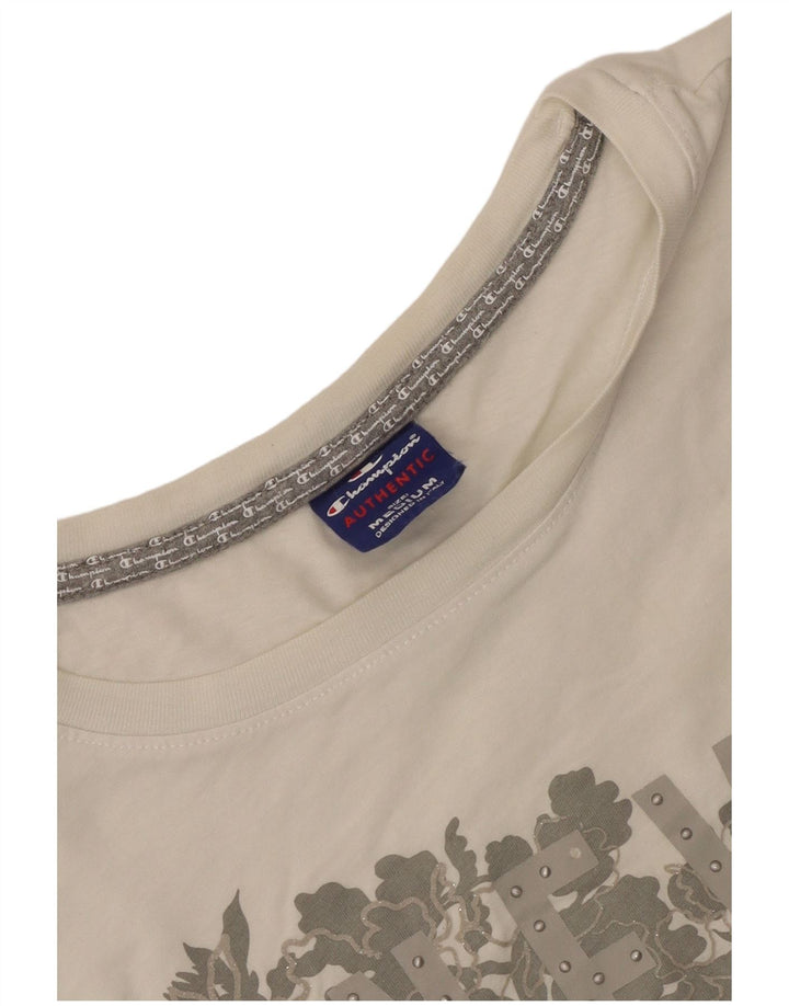 Champion Γυναικείο γραφικό T-Shirt Top UK 14 Medium White