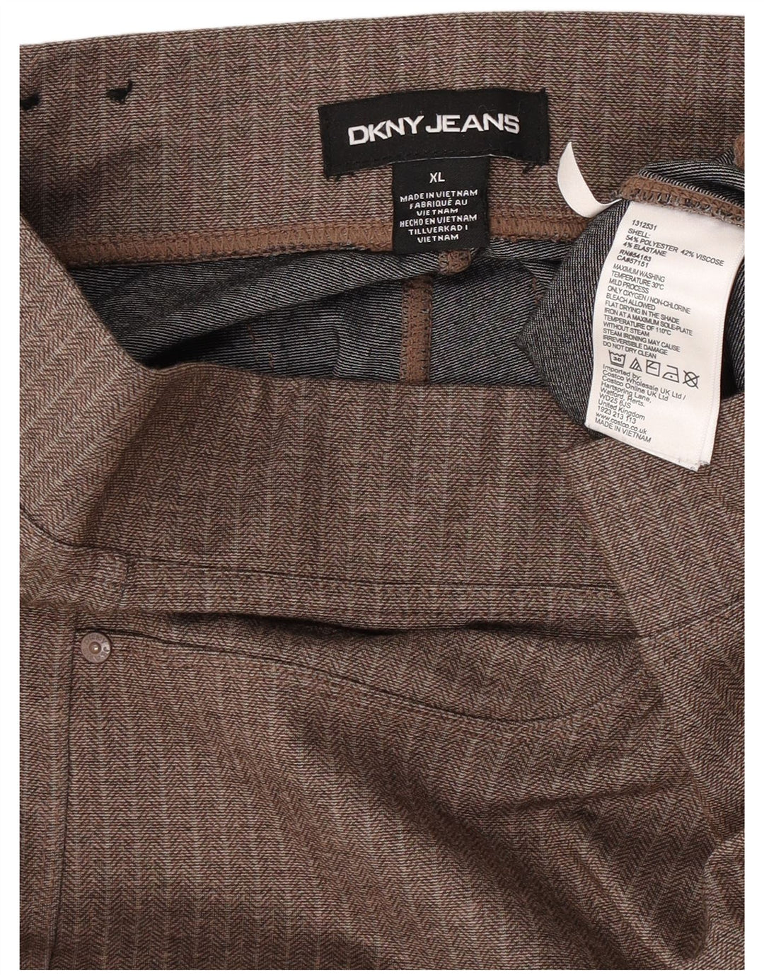 DKNY Γυναικείο Slim Casual Παντελόνι XL W36 L28 Καφέ Πολυεστέρας Ψαροκόκκαλο