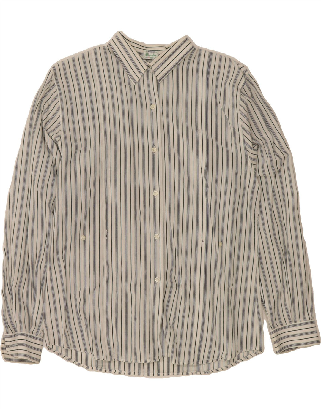 BENETTON Womens Shirt IT 46 Large White Striped Vintage Benetton and Second-Hand Benetton from Messina Hembry 