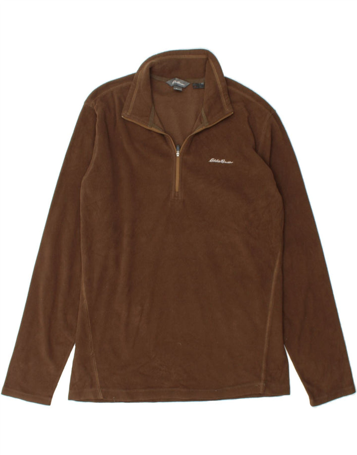 EDDIE BAUER Mens Zip Neck Fleece Jumper Medium Brown Polyester Vintage Eddie Bauer and Second-Hand Eddie Bauer from Messina Hembry 