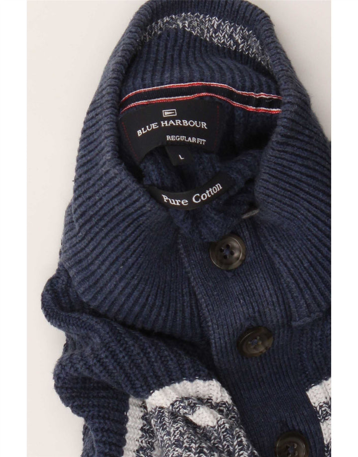 Marks & Spencer Ανδρικό πουλόβερ με φερμουάρ μπλε Harbor με λαιμόκοψη μεγάλου χρώματος