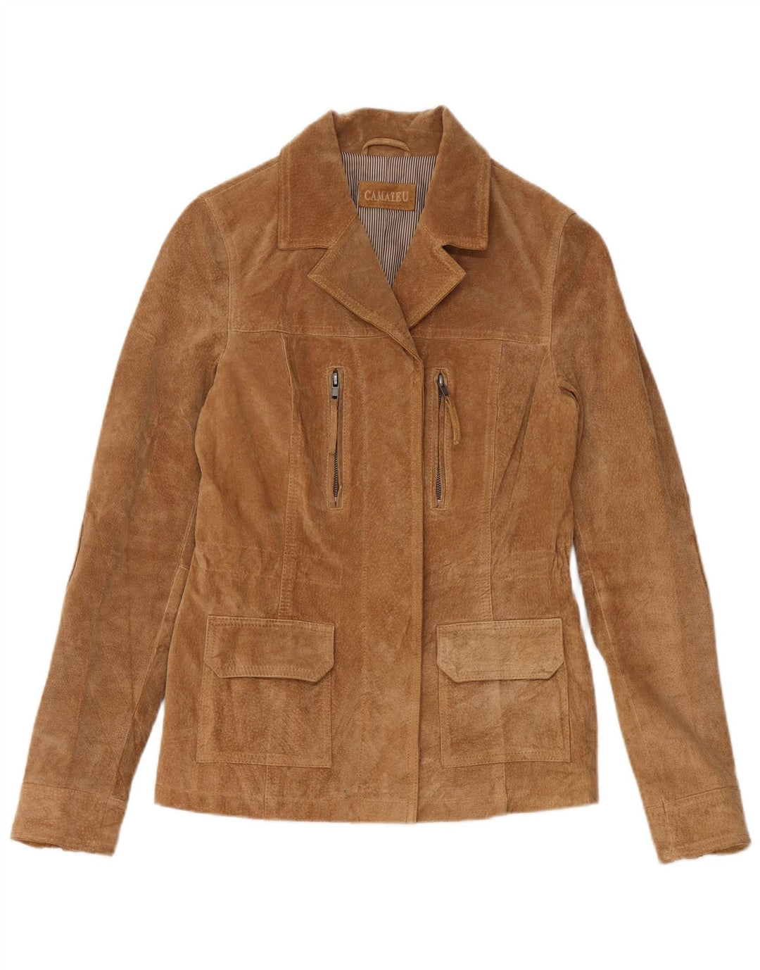 CAMAIEU Γυναικείο Suede Jacket UK 8 Small Beige Leather