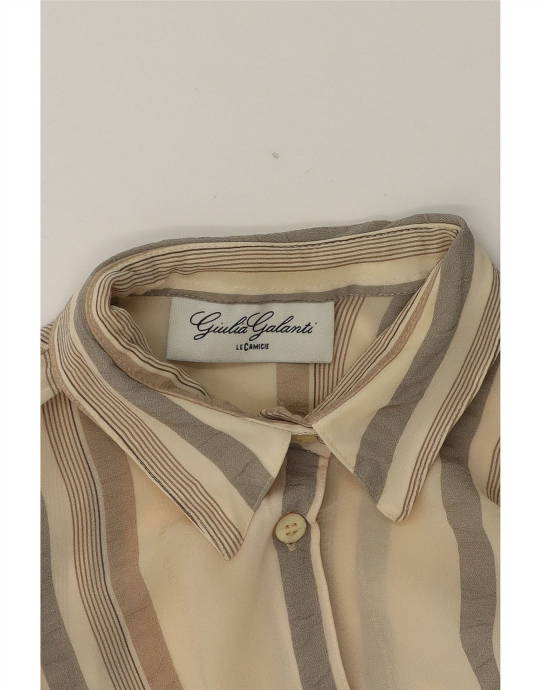 GIULIA GALANTI Womens Shirt Blouse UK 14 Medium Beige Striped Vintage Giulia Galanti and Second-Hand Giulia Galanti from Messina Hembry 