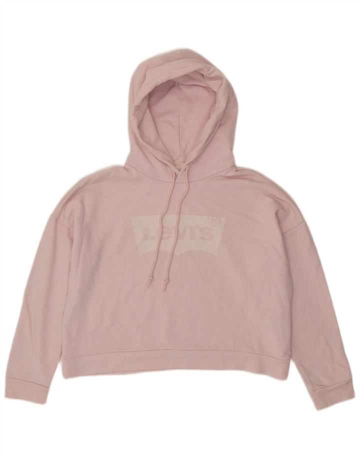 Γυναικεία LEVI'S Oversized Crop Graphic Hoodie Jumper UK 10 Small Pink Cotton