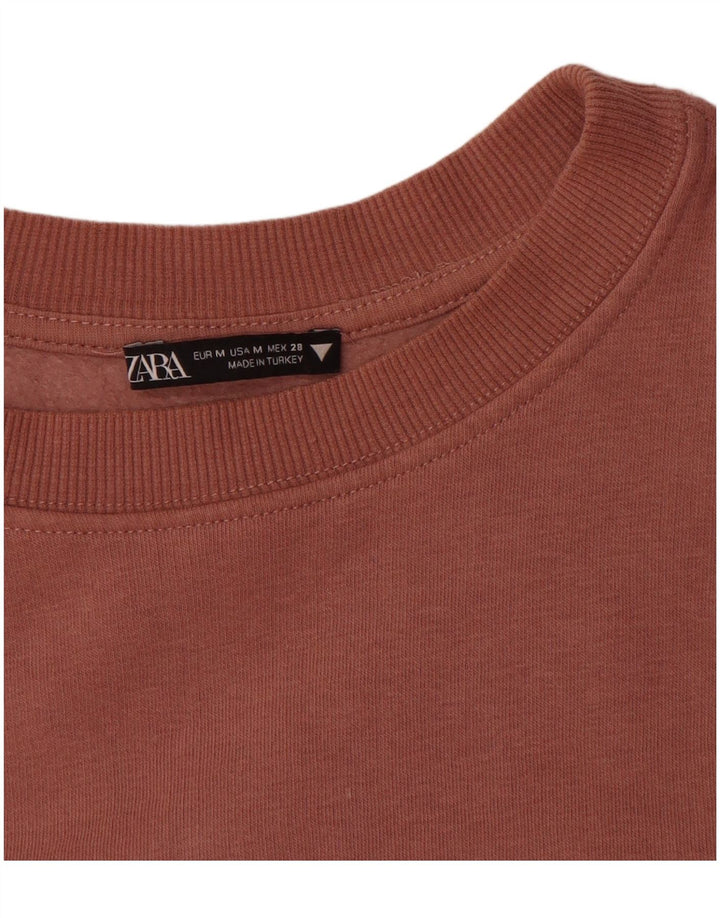 ZARA Womens Crop Sweatshirt Jumper UK 14 Medium Brown Cotton