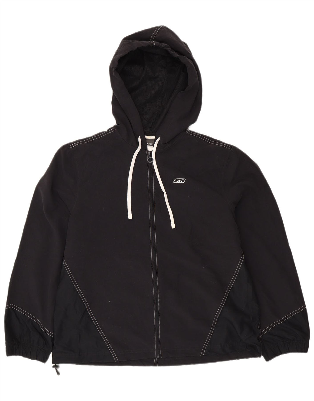 REEBOK Γυναικείο μπουφάν βροχής με κουκούλα UK 14 μεγάλο μαύρο πολυεστέρα