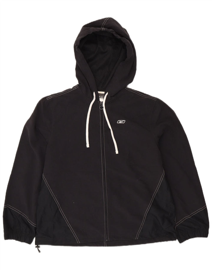 REEBOK Γυναικείο μπουφάν βροχής με κουκούλα UK 14 μεγάλο μαύρο πολυεστέρα