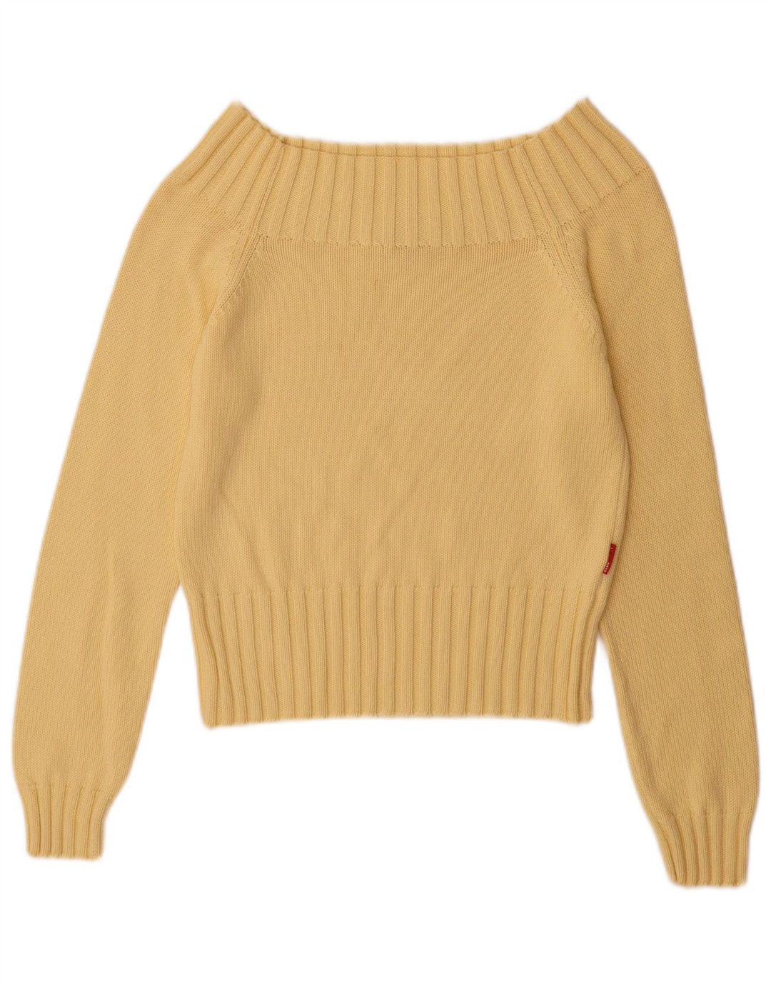 Vintage Γυναικείο πουλόβερ Off Shoulder UK 12 μεσαίο κίτρινο βαμβακερό