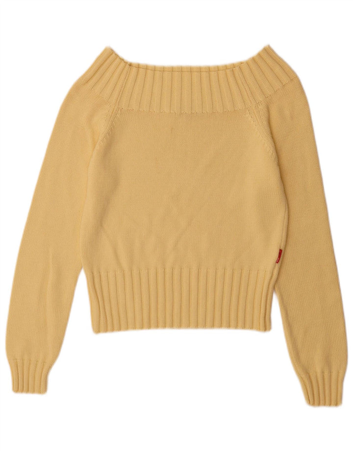 Vintage Γυναικείο πουλόβερ Off Shoulder UK 12 μεσαίο κίτρινο βαμβακερό