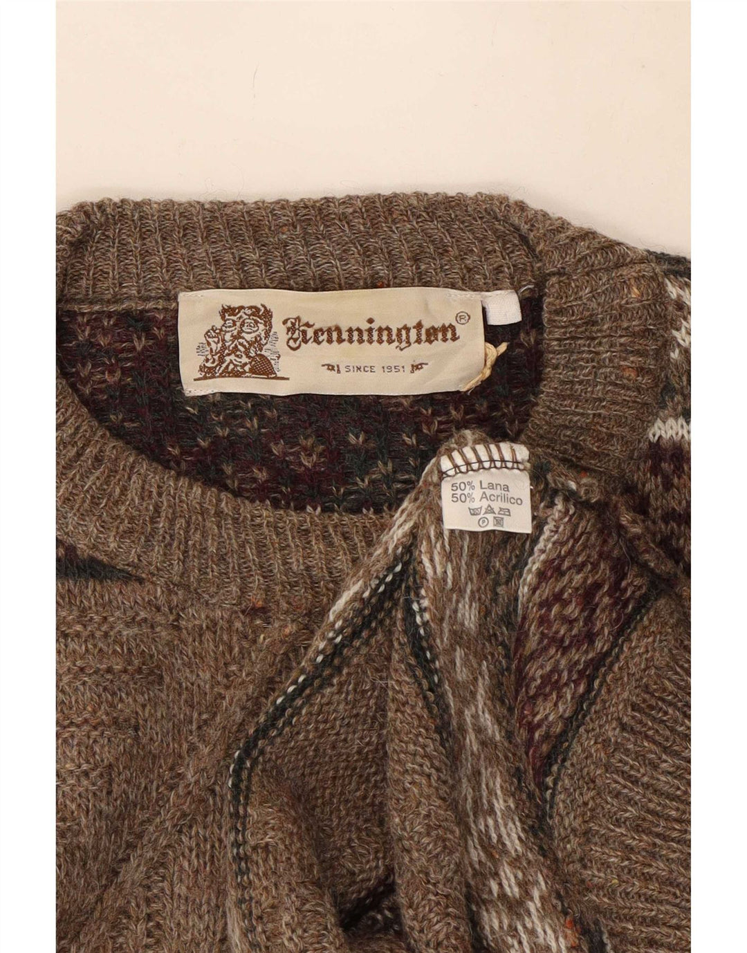 Ανδρικό πουλόβερ Kennington Crew Neck Jumper Μεγάλο καφέ Fair Isle Wool