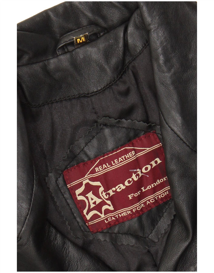 Vintage Γυναικείο Δερμάτινο Παλτό UK 12 Medium Black Leather