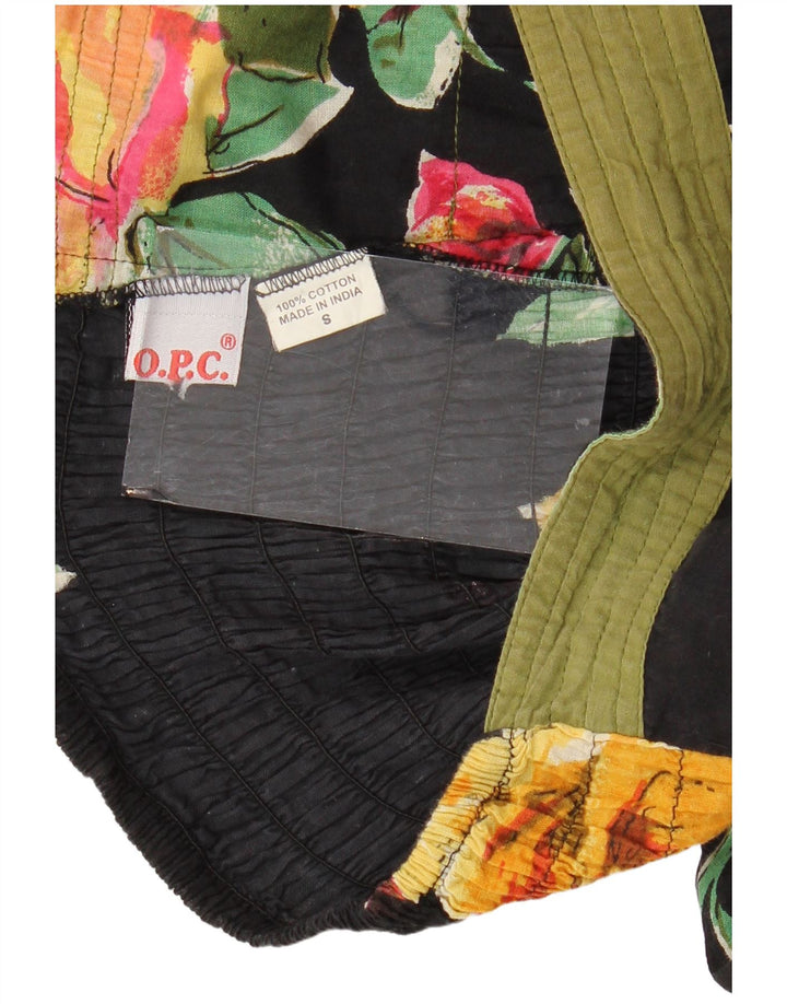 VINTAGE Γυναικείο Maxi Στράπλες Φόρεμα UK 14 Μεσαίο μαύρο φλοράλ βαμβακερό