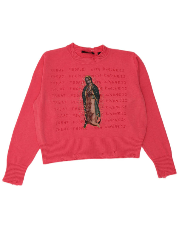 Γυναικείο πουλόβερ DESIGUAL Crop Graphic Crew Neck Jumper UK 14 Medium Pink