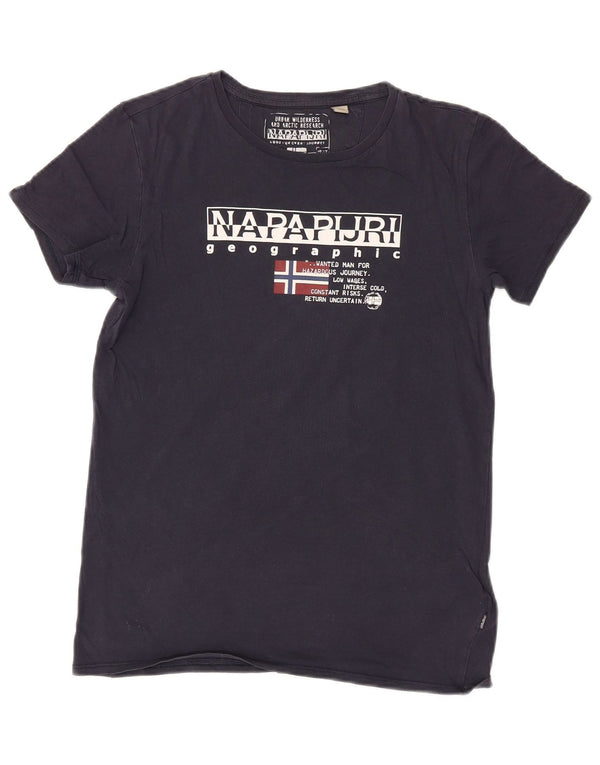 Napapijri Boys Geographic Graphic T-shirt Top 13-14 ετών Navy Blue Cotton