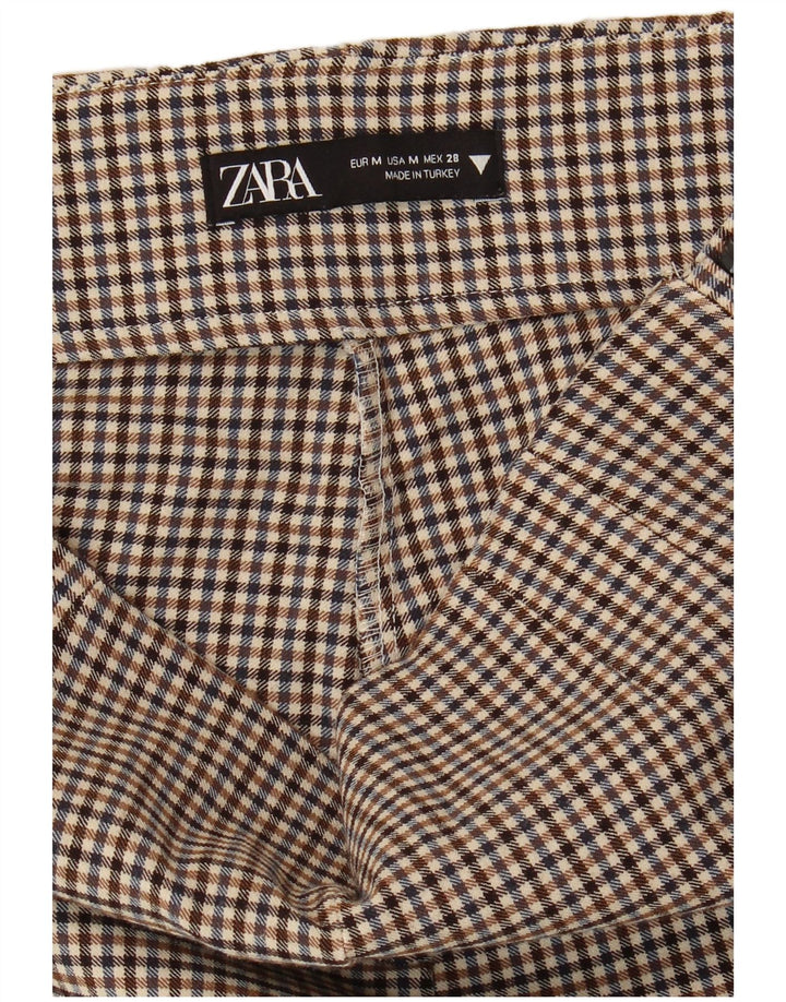 Zara Γυναικείο Skinny Παντελόνι Μεσαίο W28 L28 Καφέ Gingham
