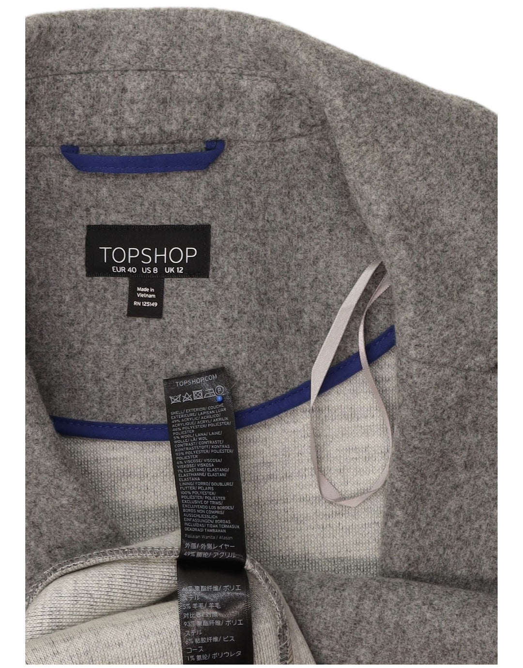 Topshop Γυναικείο Ανοιχτό Πανωφόρι UK 12 Medium Grey Polyester