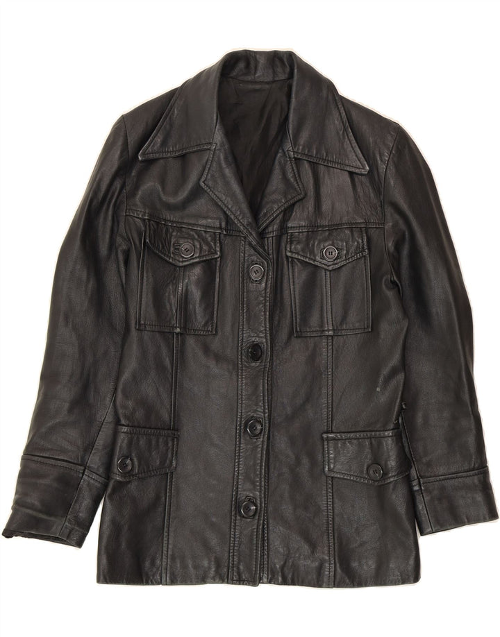 PLEASE Womens Leather Jacket UK 10 Small Black Leather Vintage Please and Second-Hand Please from Messina Hembry 