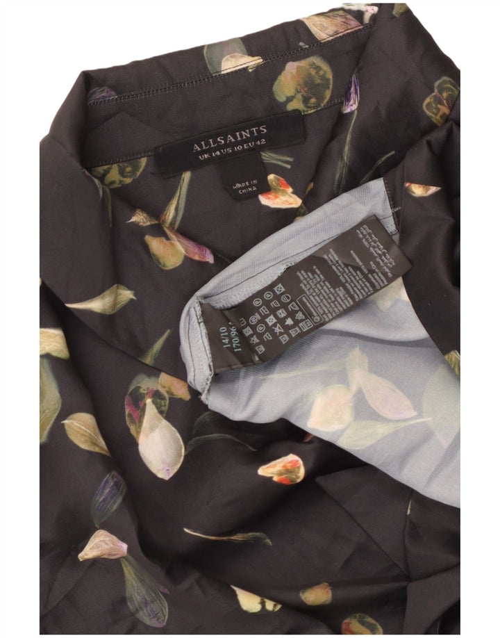 ALL SAINTS Γυναικεία Crop Μπροστινή Γραβάτα Μπλούζα UK 14 Large Black Floral