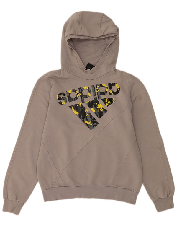 Adidas Mens Graphic Hoodie Jumper Large Grey Cotton