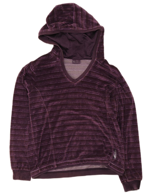 Champion Womens Velvet Hoodie Jumper UK 16 Large Purple ριγέ βαμβακερό