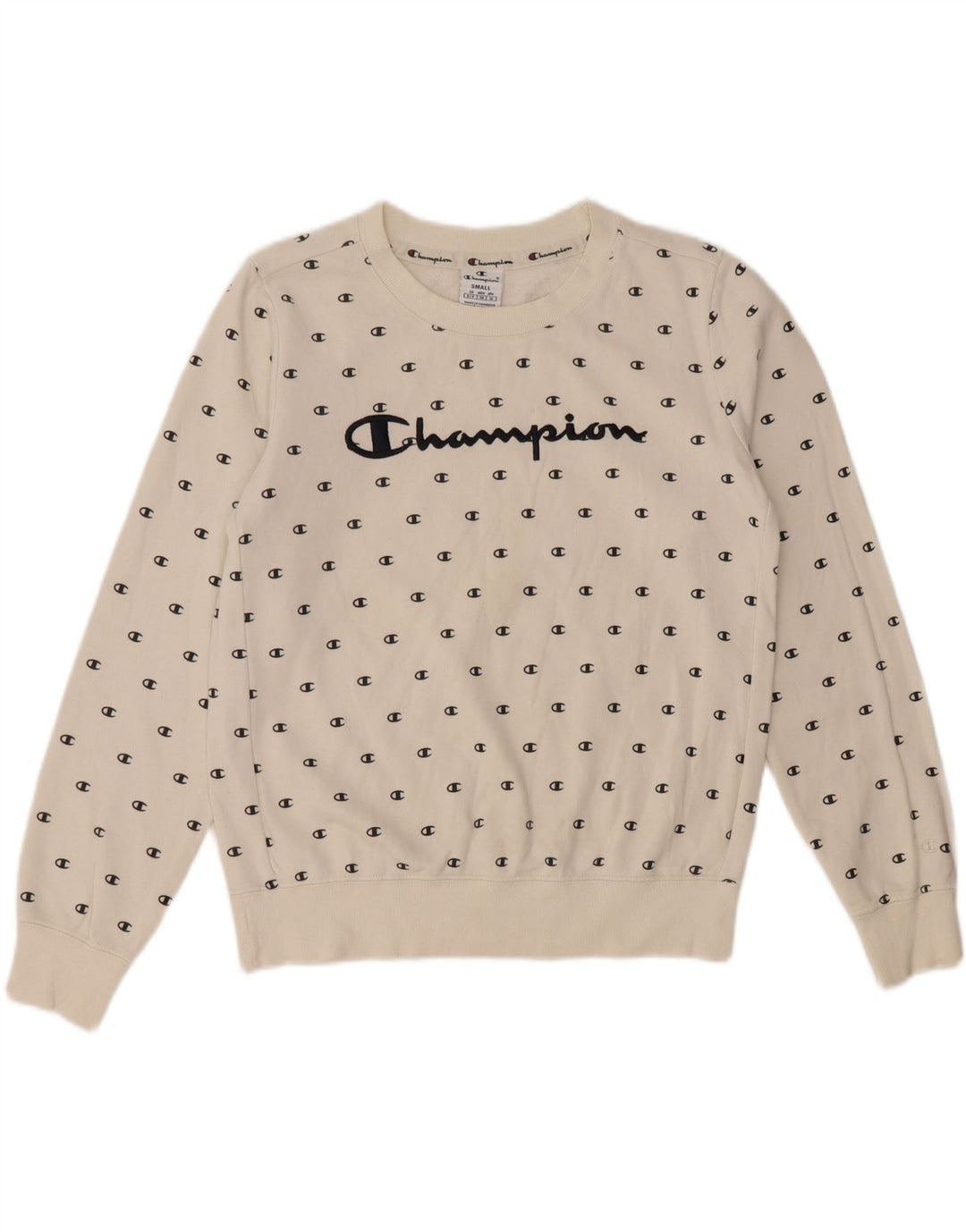 CHAMPION Γυναικεία υπερμεγέθη γραφική φούτερ Jumper UK 10 Small White