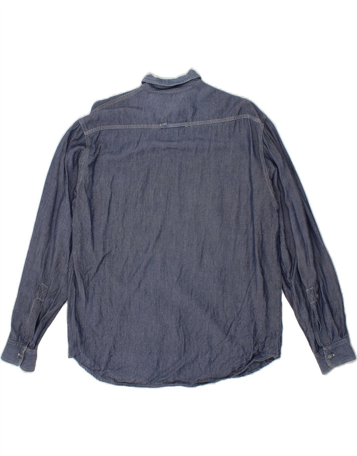 VINTAGE Mens Pullover Shirt Medium Navy Blue Vintage Vintage and Second-Hand Vintage from Messina Hembry 