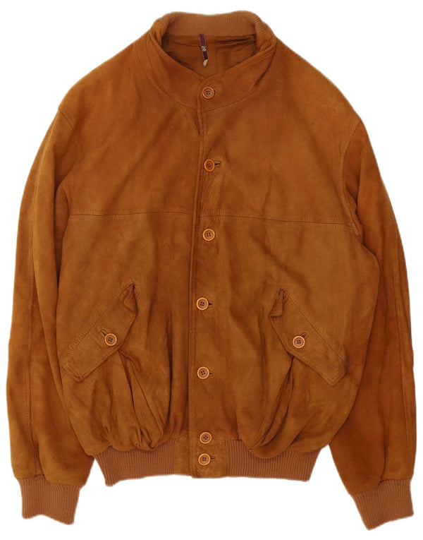 Vintage Ανδρικό Suede Bomber Jacket UK 40 Large Brown Δερμάτινο