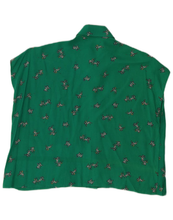 Vintage Γυναικείο Crop Graphic Αμάνικο Μπλούζα UK 12 Medium Green