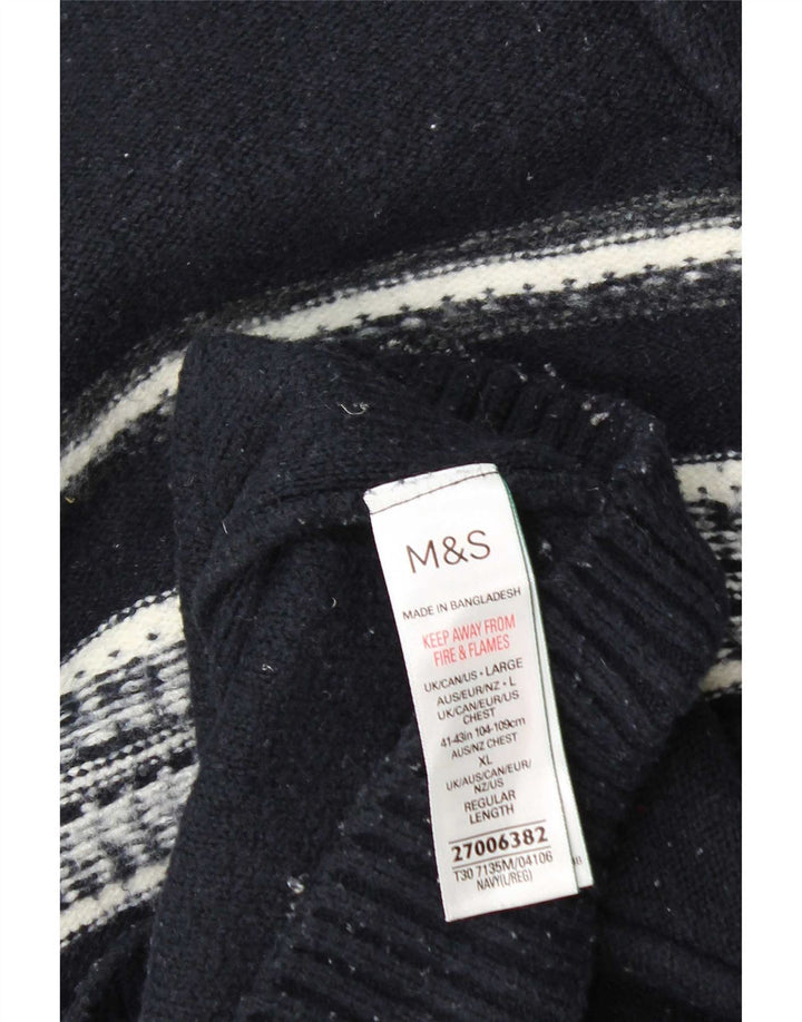 Marks & Spencer Ανδρικό πουλόβερ με λαιμόκοψη με φερμουάρ Μεγάλο μπλε ριγέ