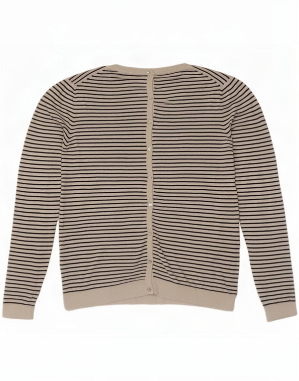 Massimo Dutti Γυναικείο πουλόβερ ζακέτα UK 14 Μεγάλο λευκό ριγέ μετάξι
