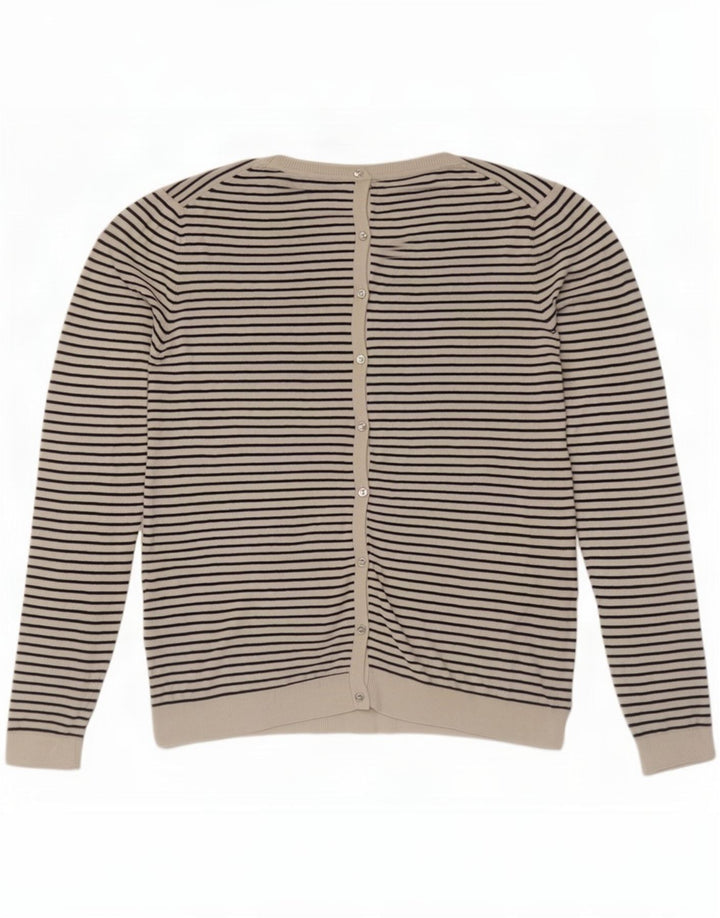 Massimo Dutti Γυναικείο πουλόβερ ζακέτα UK 14 Μεγάλο λευκό ριγέ μετάξι