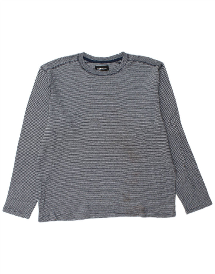 Ανδρικό μπλουζάκι BONOBOS Μακρυμάνικο XL Μπλε βαμβακερό ριγέ