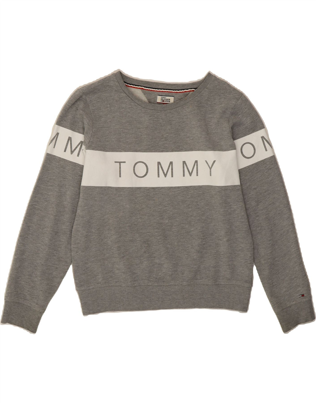 TOMMY HILFIGER Womens Sweatshirt Jumper UK 10 Small Grey Colourblock Vintage Tommy Hilfiger and Second-Hand Tommy Hilfiger from Messina Hembry 