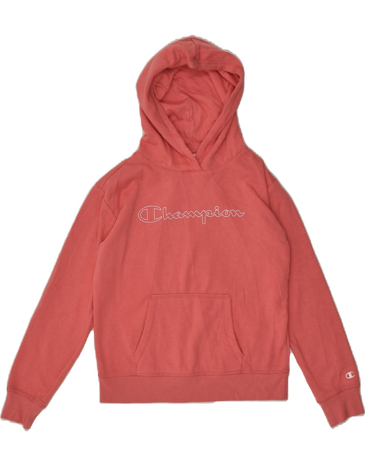 CHAMPION Girls Graphic Hoodie Jumper 11-12 Years Large  Red Polyester | Vintage Champion | Thrift | Second-Hand Champion | Used Clothing | Messina Hembry 