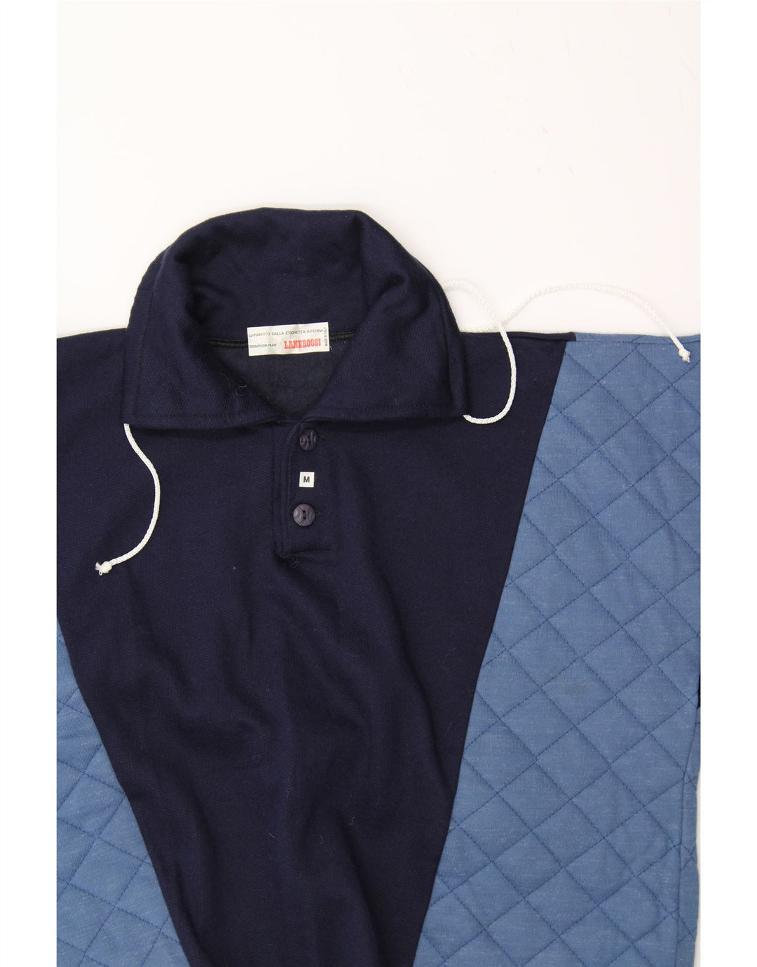 VINTAGE Mens Polo Neck Jumper Sweater Medium Navy Blue Colourblock Vintage Vintage and Second-Hand Vintage from Messina Hembry 