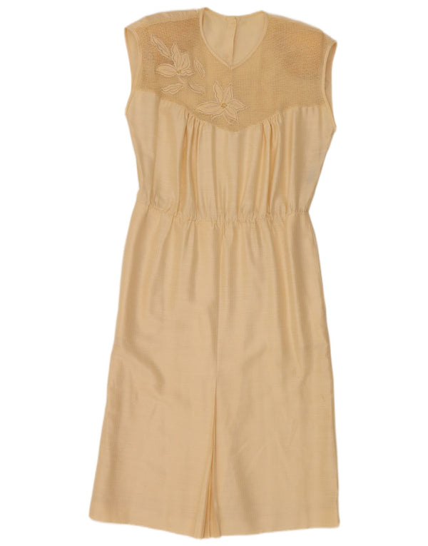 Vintage γυναικείο αμάνικο φόρεμα UK 14 Medium Beige Floral