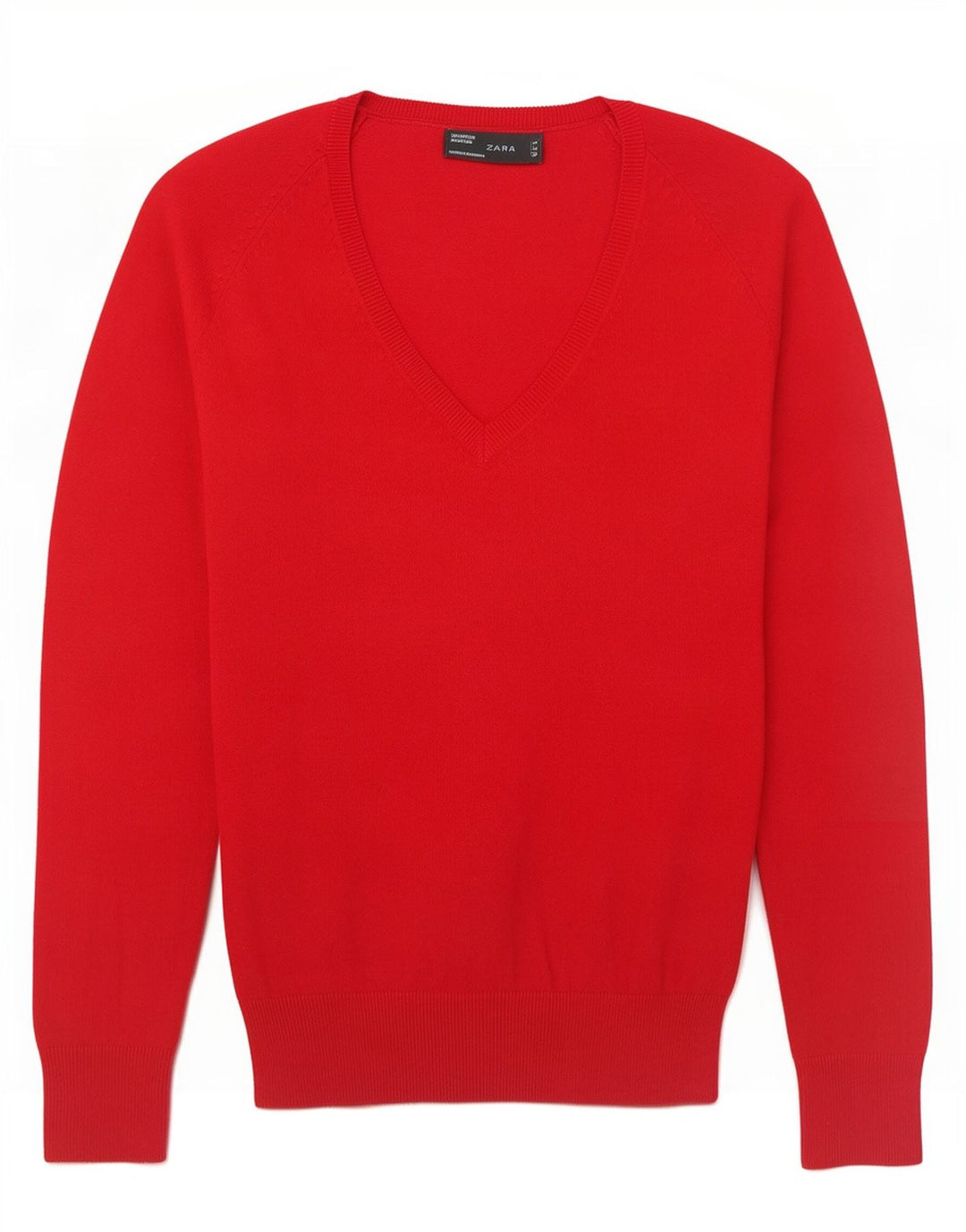 Zara Γυναικείο πουλόβερ με V λαιμόκοψη UK 12 Medium Red