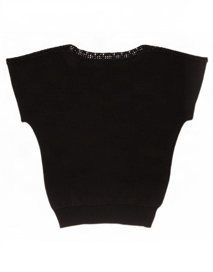 Vintage Womens Crop See Through Batwing Μπλούζα Top IT 42 Medium Black