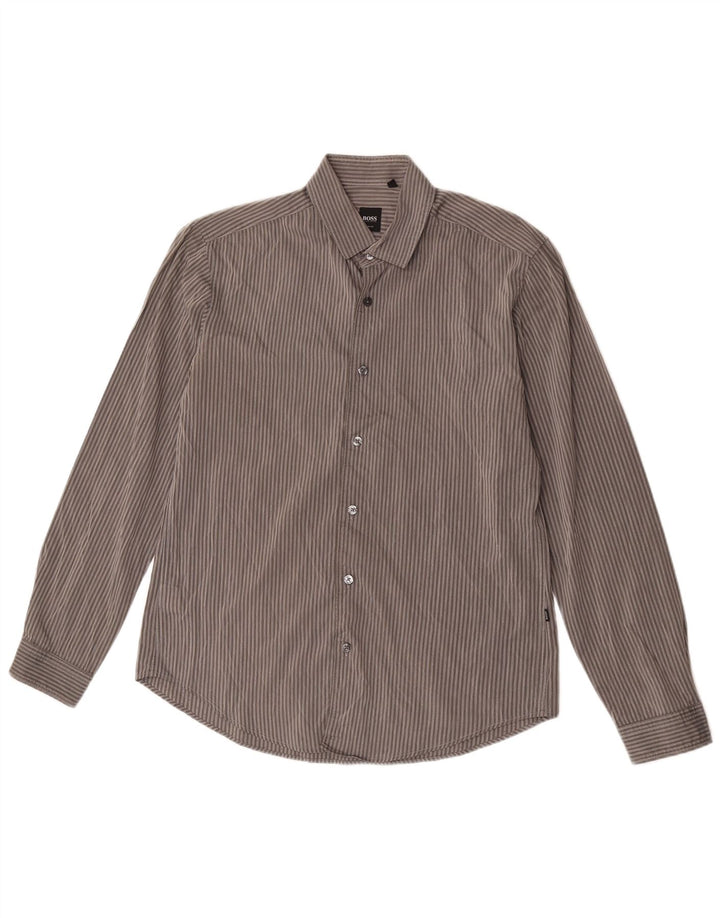 Ανδρικό πουκάμισο Hugo Boss Slim Fit Βαμβακερό με μεσαίο γκρι ρίγες