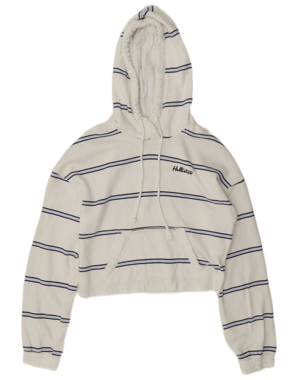 Hollister Γυναικείο Crop Oversized Hoodie Jumper UK 6 XS Λευκό βαμβακερό ριγέ