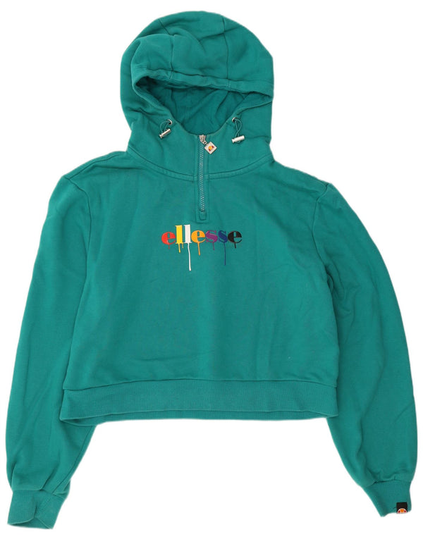 Ellesse Γυναικεία γραφικά Crop Hoodie Jumper UK 12 Μεσαίο τιρκουάζ βαμβάκι