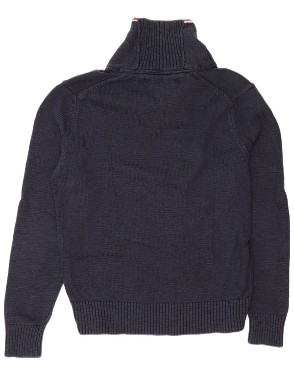 Tommy Hilfiger Mens Shawl Neck Jumper Sweater Small Navy Blue Cotton