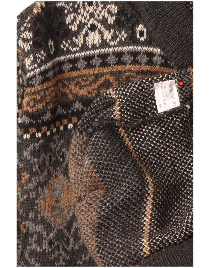 Vintage Ανδρικό Ζακέτα πουλόβερ Μεγάλο Γκρι Μαλλί Fair Isle