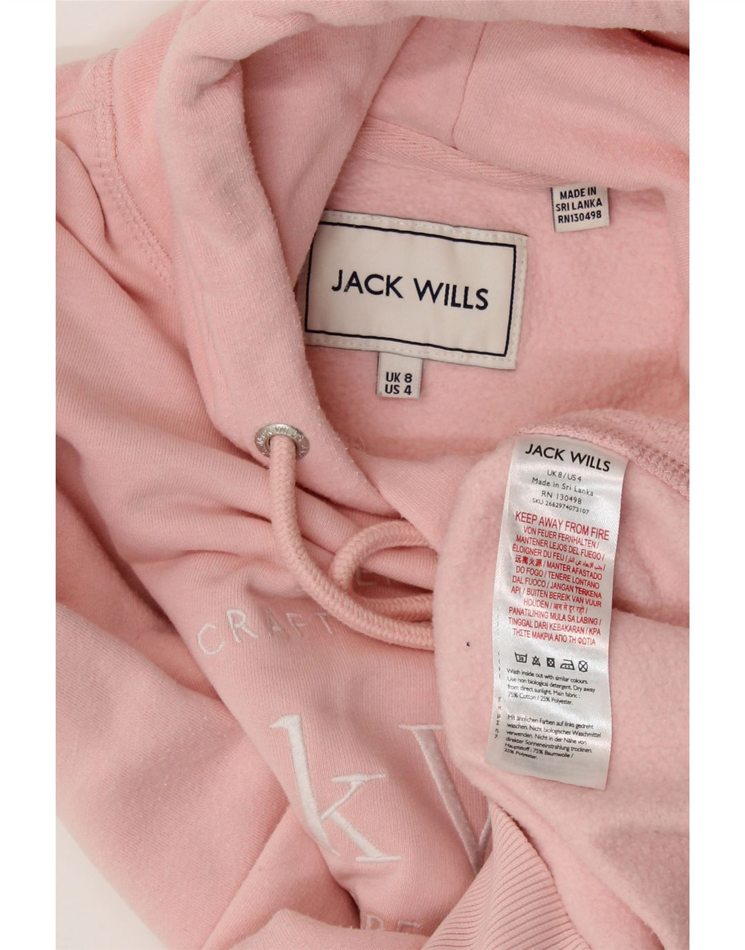 JACK WILLS Γυναικείο γραφικό υπερμεγέθη κουκούλα UK 8 Μικρό ροζ βαμβακερό